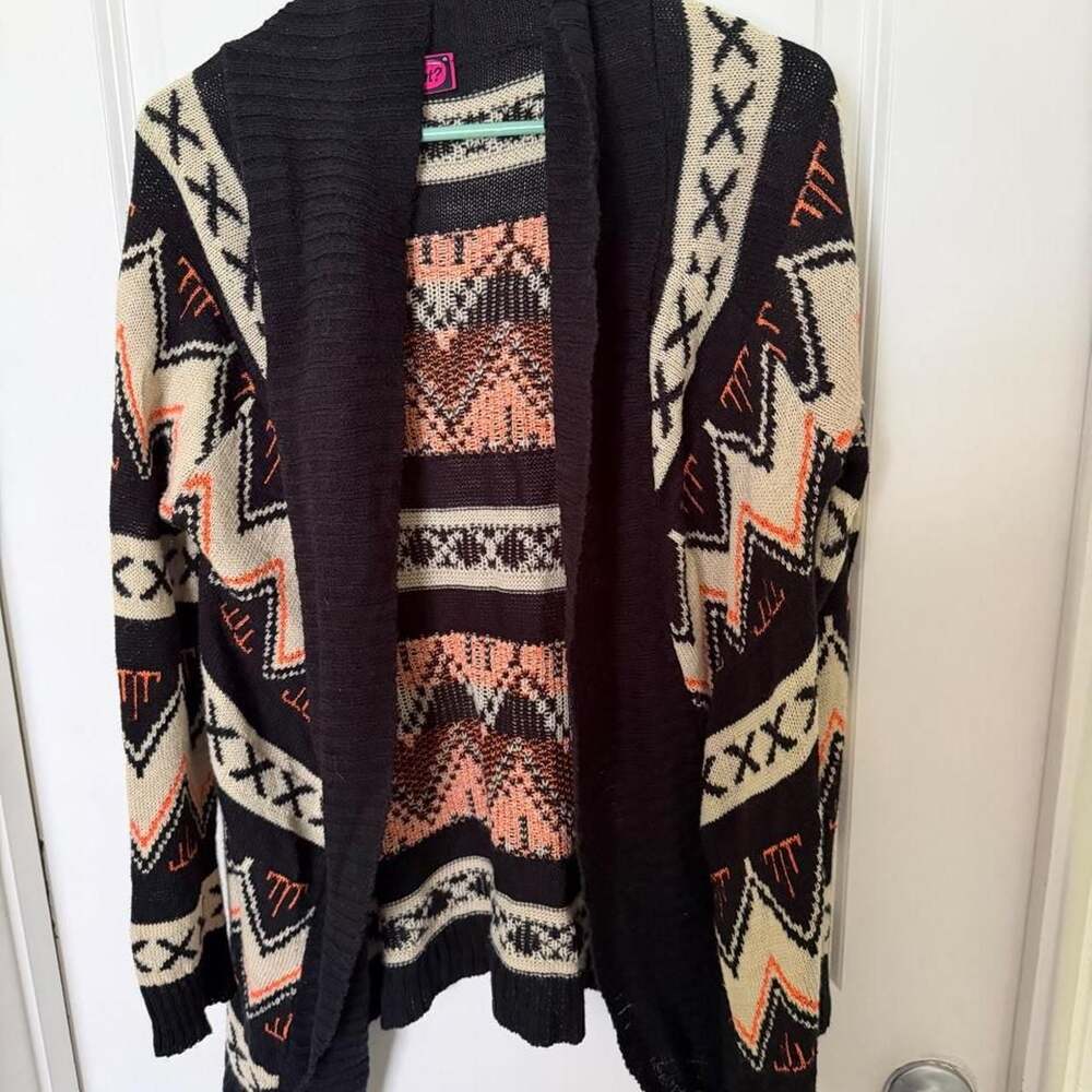 Say What? Geometric Pattern Open Front Cardigan